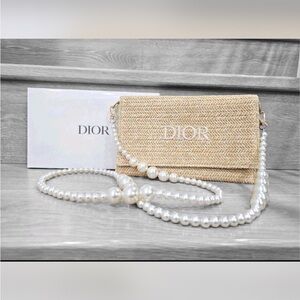 ⚜️⚜️ Dior Beige Woven Clutch with Pearl Strap GWP ⚜️⚜️